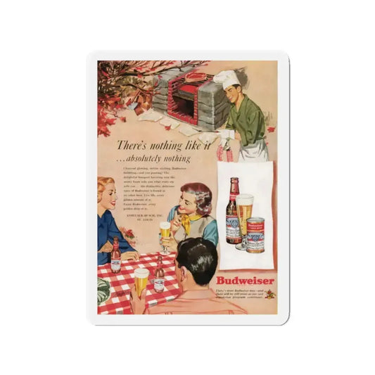 Budweiser ad, Cosmopolitan, October 1950 (Magazine Illustration) Refrigerator Magnet 2 Inch Die-Cut - The Sticker Space