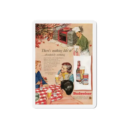 Budweiser ad, Cosmopolitan, October 1950 (Magazine Illustration) Refrigerator Magnet 4 Inch Die-Cut - The Sticker Space