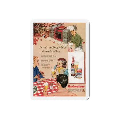 Budweiser ad, Cosmopolitan, October 1950 (Magazine Illustration) Refrigerator Magnet 5 Inch Die-Cut - The Sticker Space