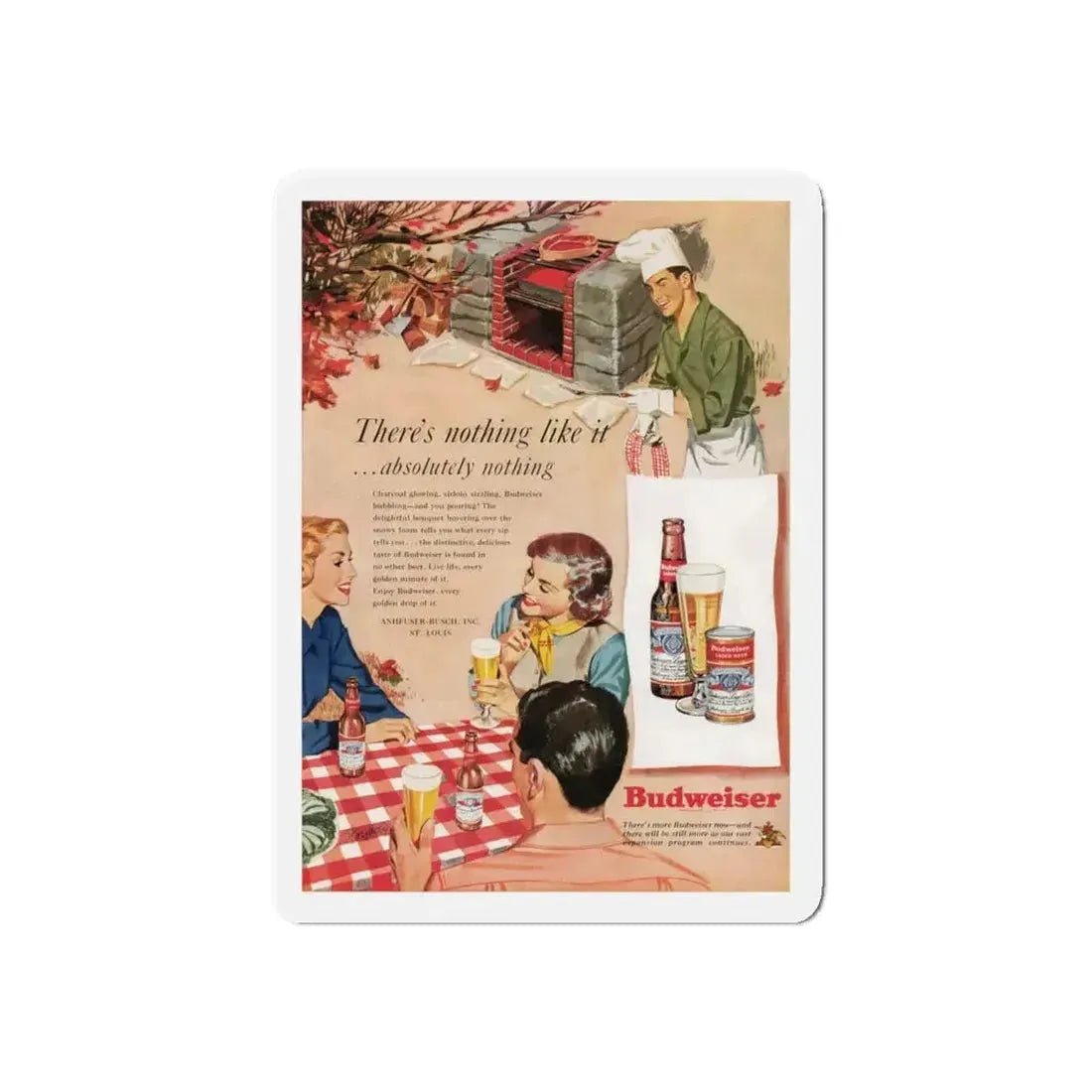 Budweiser ad, Cosmopolitan, October 1950 (Magazine Illustration) Refrigerator Magnet - The Sticker Space