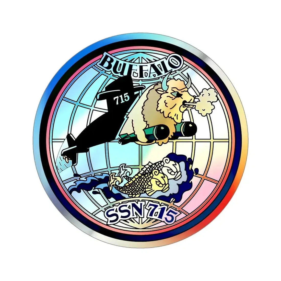 Buffalo SSN 715 (U.S. Navy) Holographic STICKER Die-Cut Vinyl Decal 4 Inch Holographic - The Sticker Space