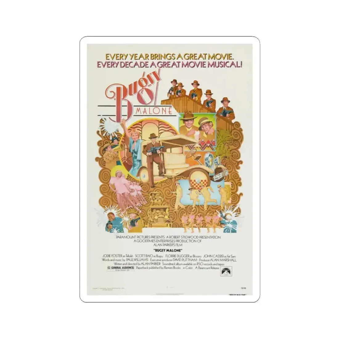 Bugsy Malone 1976 Movie Poster - STICKER Vinyl Kiss-Cut Decal 2 Inch White - The Sticker Space