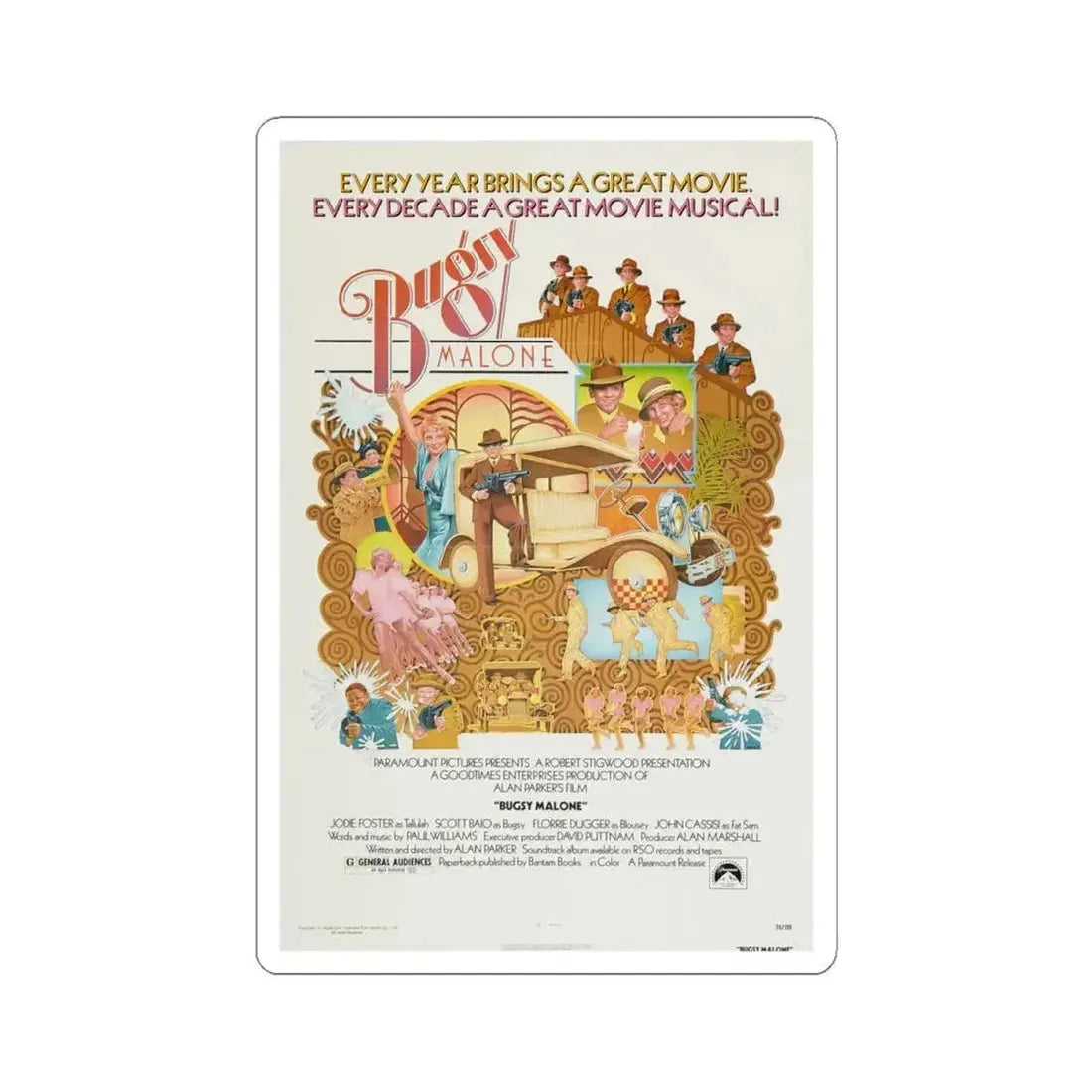 Bugsy Malone 1976 Movie Poster - STICKER Vinyl Kiss-Cut Decal 4 Inch White - The Sticker Space