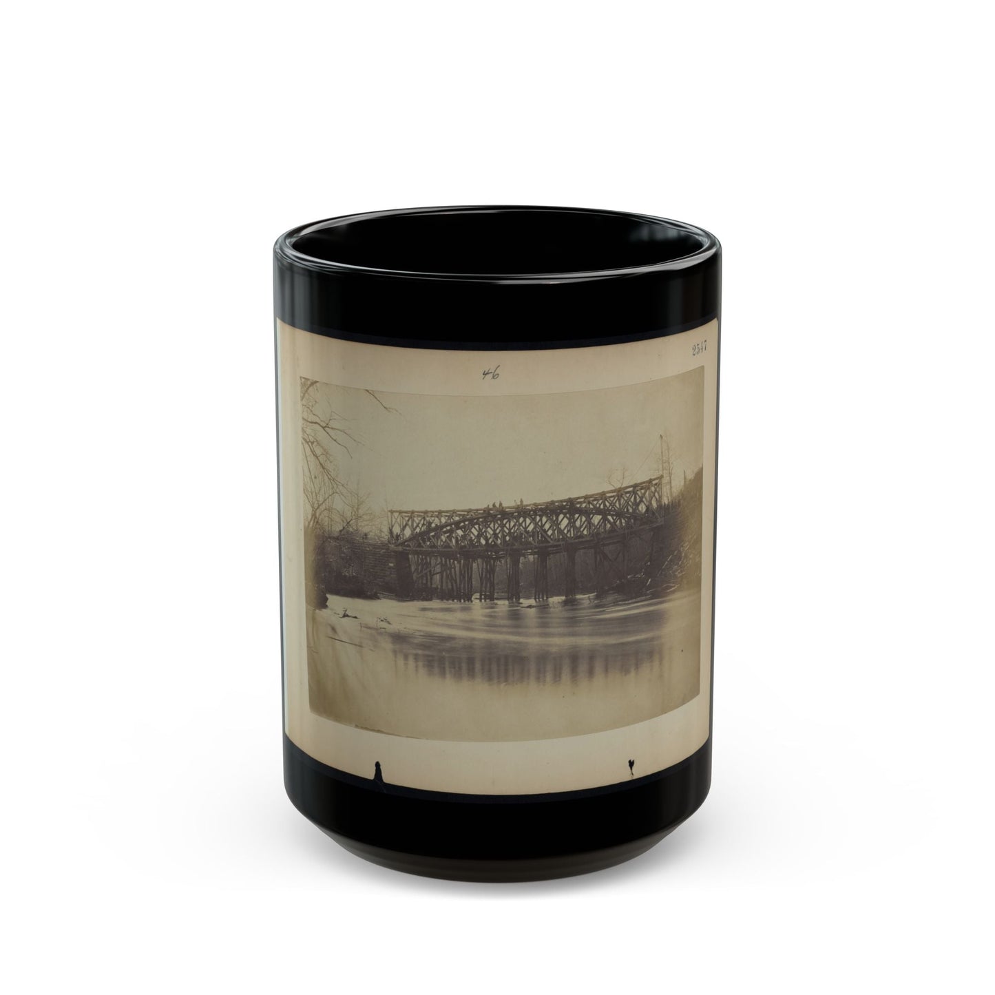 Building Military Railroad Truss Bridge Across Bull Run, April, 1863 (U.S. Civil War) Black Coffee Mug-15oz-The Sticker Space