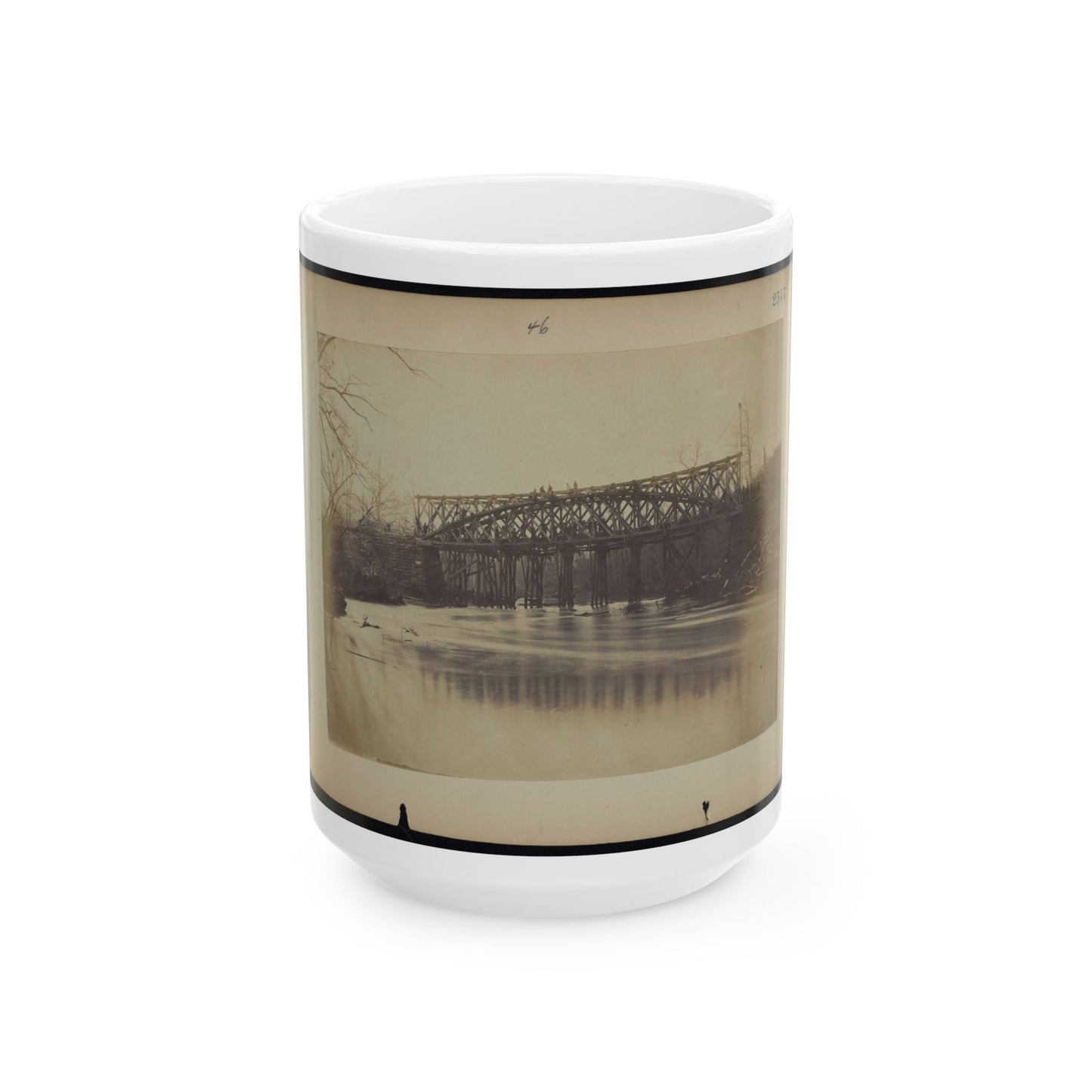 Building Military Railroad Truss Bridge Across Bull Run, April, 1863 (U.S. Civil War) White Coffee Mug-15oz-The Sticker Space