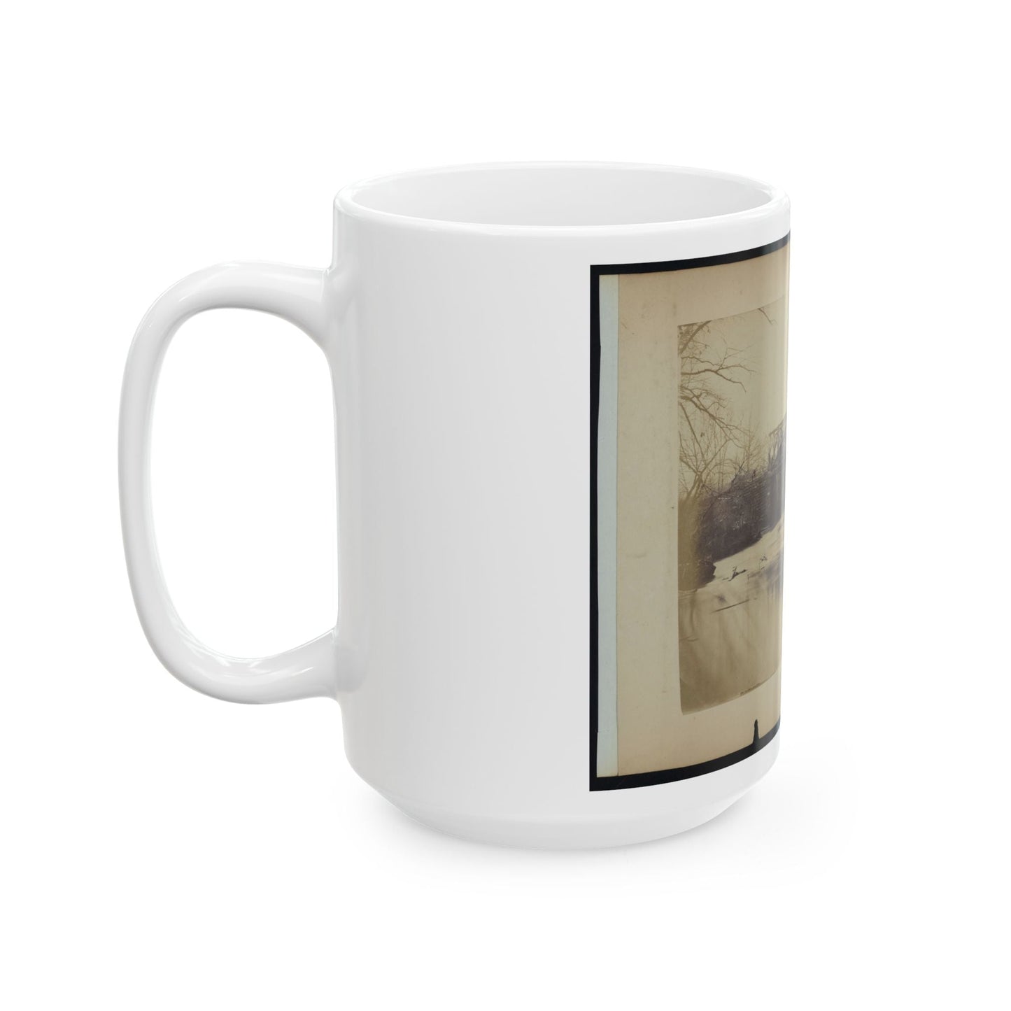 Building Military Railroad Truss Bridge Across Bull Run, April, 1863 (U.S. Civil War) White Coffee Mug-The Sticker Space