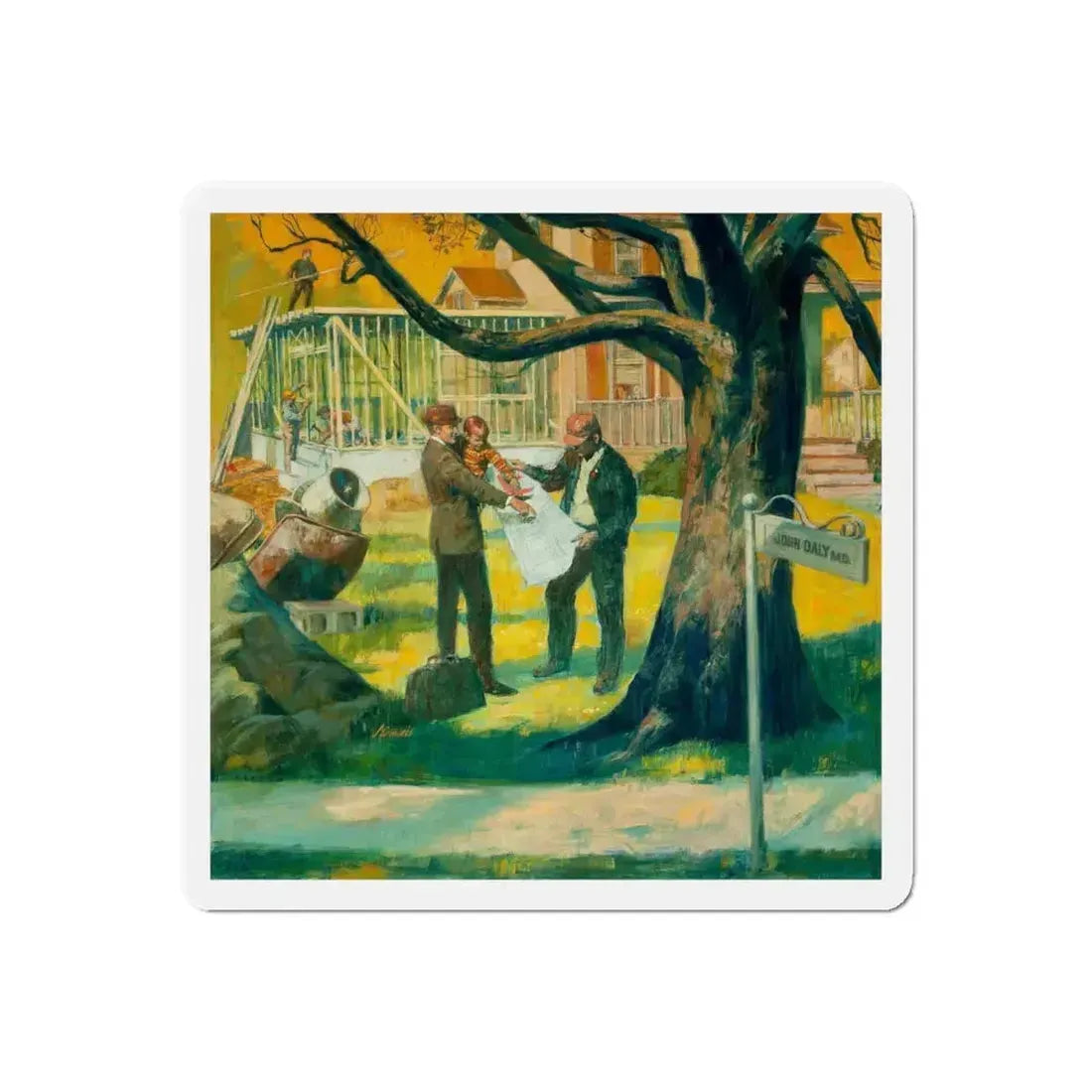 Building the Doctor's Addition (Magazine Illustration) Refrigerator Magnet 6 Inch Die-Cut - The Sticker Space