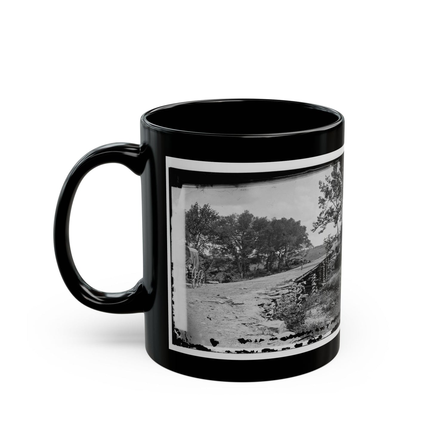 Bull Run, Va. New Bridge Built By Mcdowell's Engineers; Photographer's Wagon At Left (U.S. Civil War) Black Coffee Mug