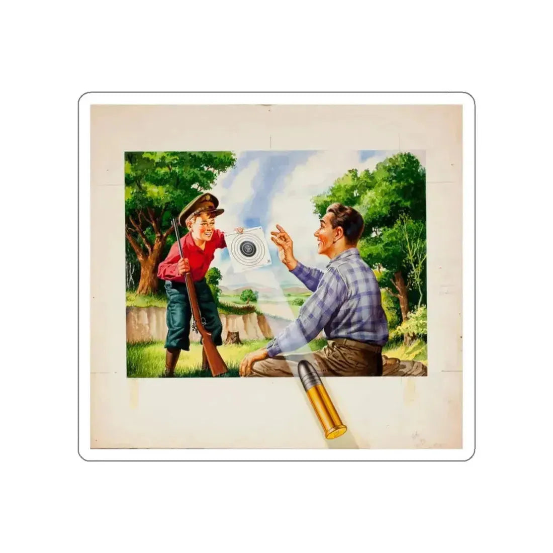 Bure Rifle Targets, ad illustration (Magazine Illustration) STICKER Vinyl Die-Cut Decal White Die-Cut 3 Inch - The Sticker Space