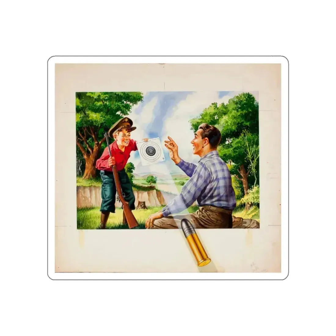 Bure Rifle Targets, ad illustration (Magazine Illustration) STICKER Vinyl Die-Cut Decal White Die-Cut 5 Inch - The Sticker Space