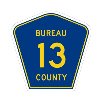 Bureau County 13 (Illinois) (Road Sign) STICKER Vinyl Kiss-Cut Decal 6 Inch White - The Sticker Space
