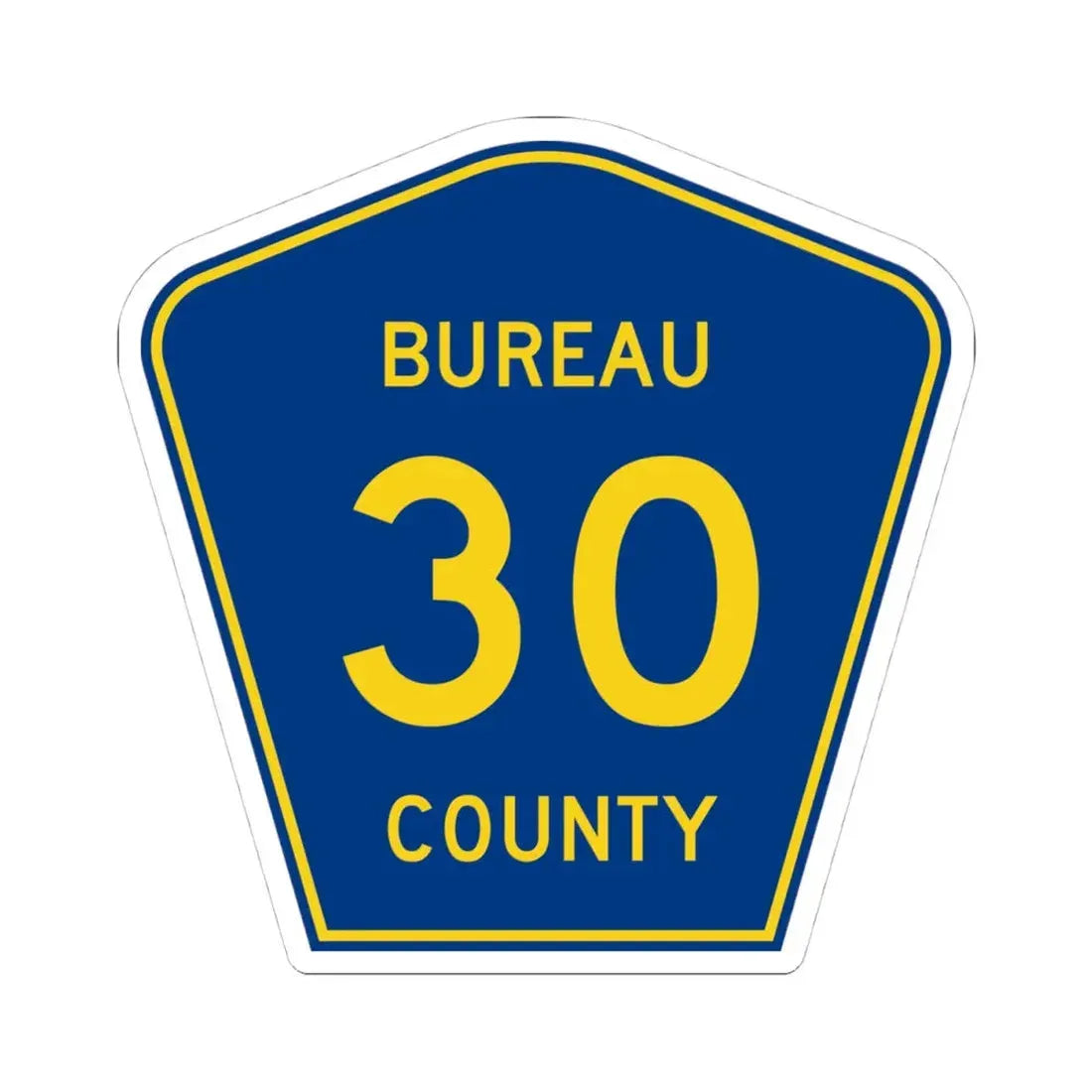 Bureau County 30 (Illinois) (Road Sign) STICKER Vinyl Kiss-Cut Decal 4 Inch White - The Sticker Space