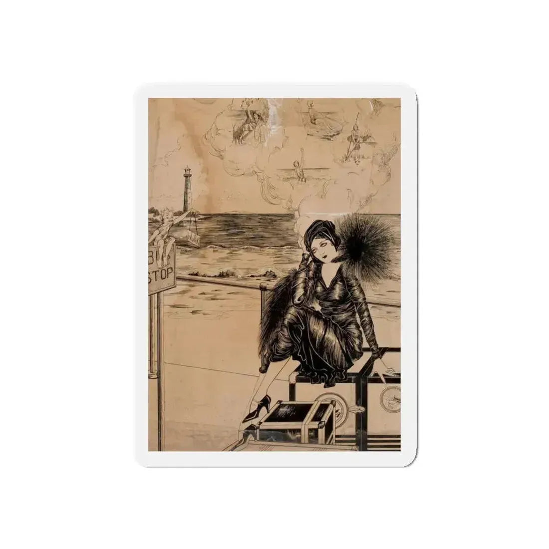 Bus Stop (Magazine Illustration) Refrigerator Magnet 6 Inch Die-Cut - The Sticker Space