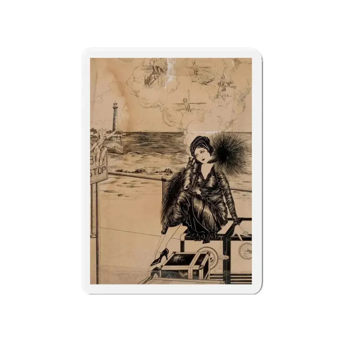 Bus Stop (Magazine Illustration) Refrigerator Magnet - The Sticker Space