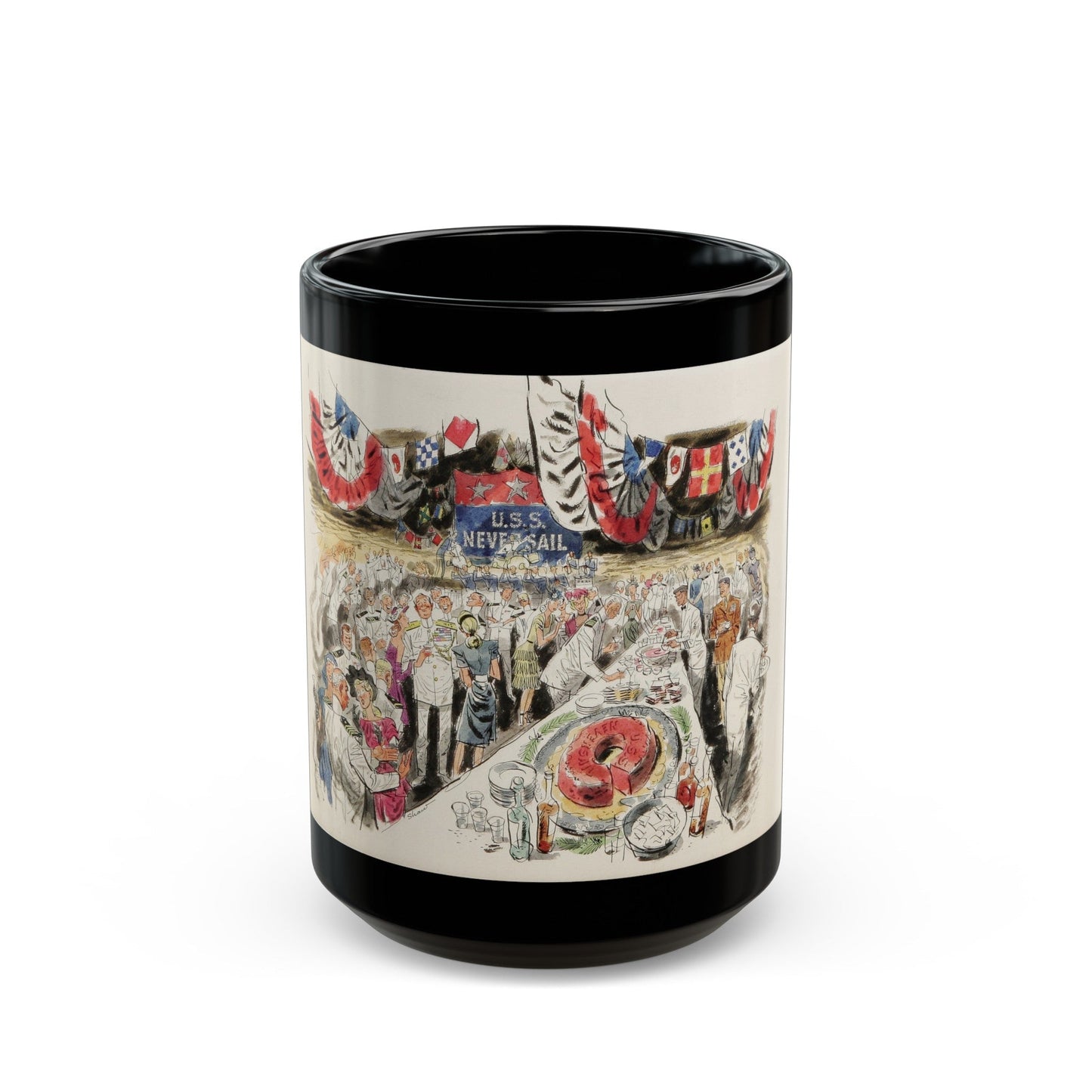 Buttering the Navy Brass, 1947 - Black Coffee Mug-15oz-The Sticker Space