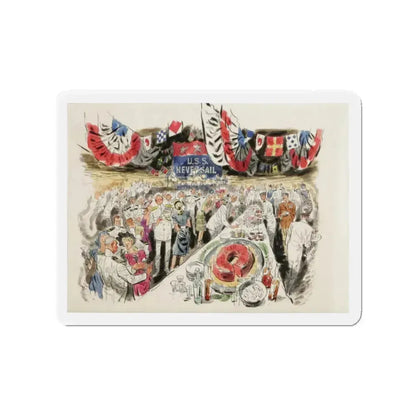 Buttering the Navy Brass, 1947 (Magazine Illustration) Refrigerator Magnet 2 Inch Die-Cut - The Sticker Space