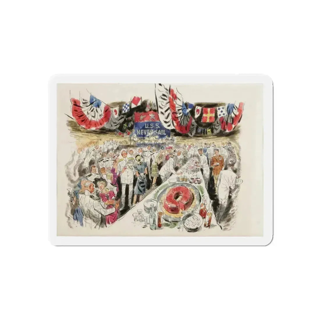 Buttering the Navy Brass, 1947 (Magazine Illustration) Refrigerator Magnet 3 Inch Die-Cut - The Sticker Space