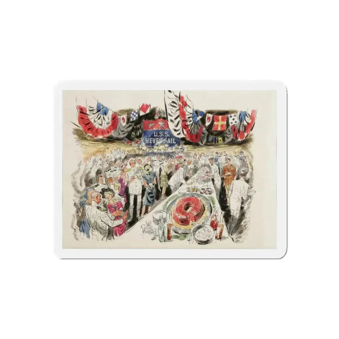Buttering the Navy Brass, 1947 (Magazine Illustration) Refrigerator Magnet 4 Inch Die-Cut - The Sticker Space