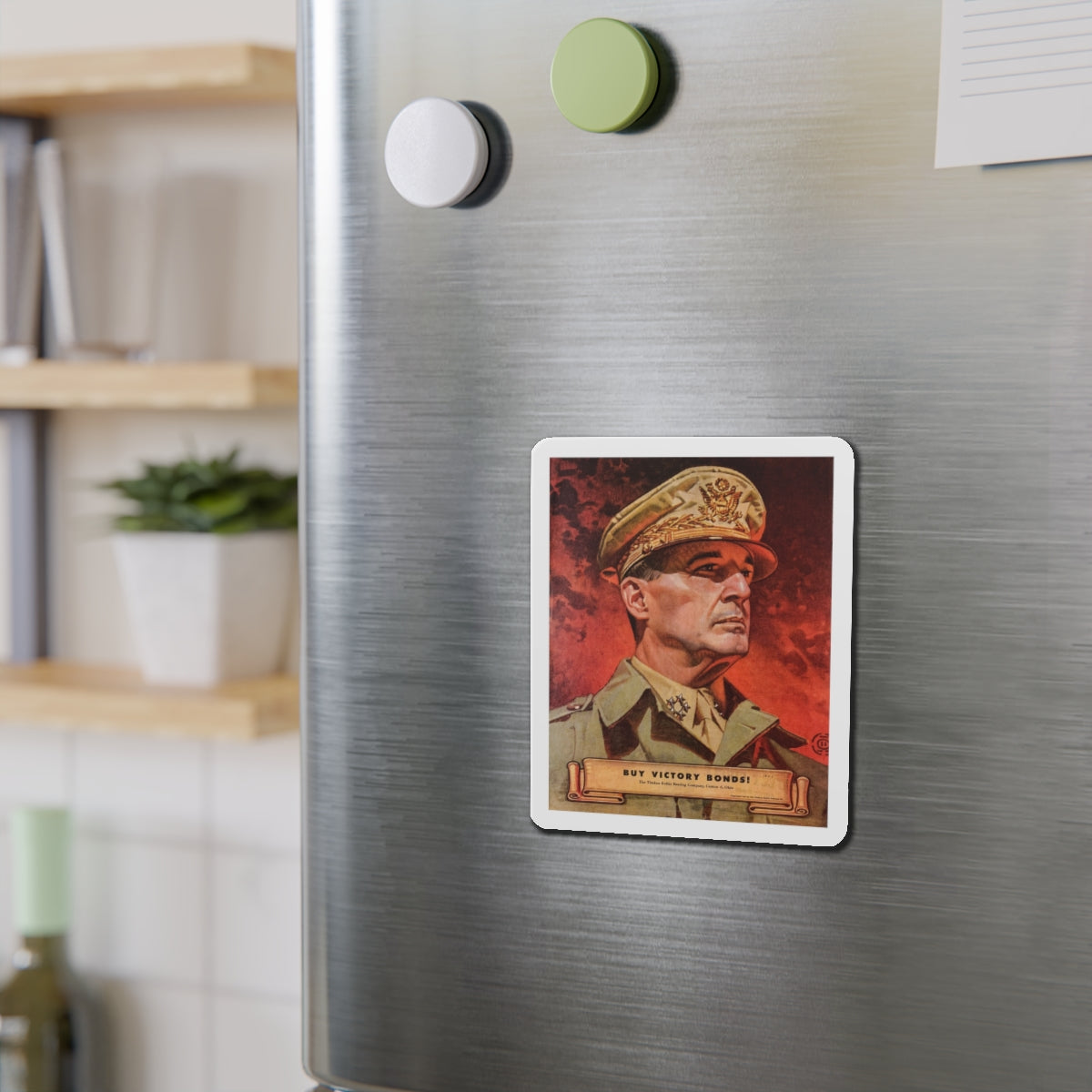 Buy Victory Bonds! Portrait of General MacArthur (1945) (Magazine Illustration) Refrigerator Magnet-The Sticker Space