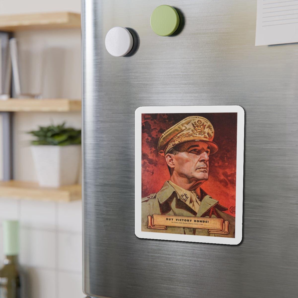 Buy Victory Bonds! Portrait of General MacArthur (1945) (Magazine Illustration) Refrigerator Magnet-The Sticker Space