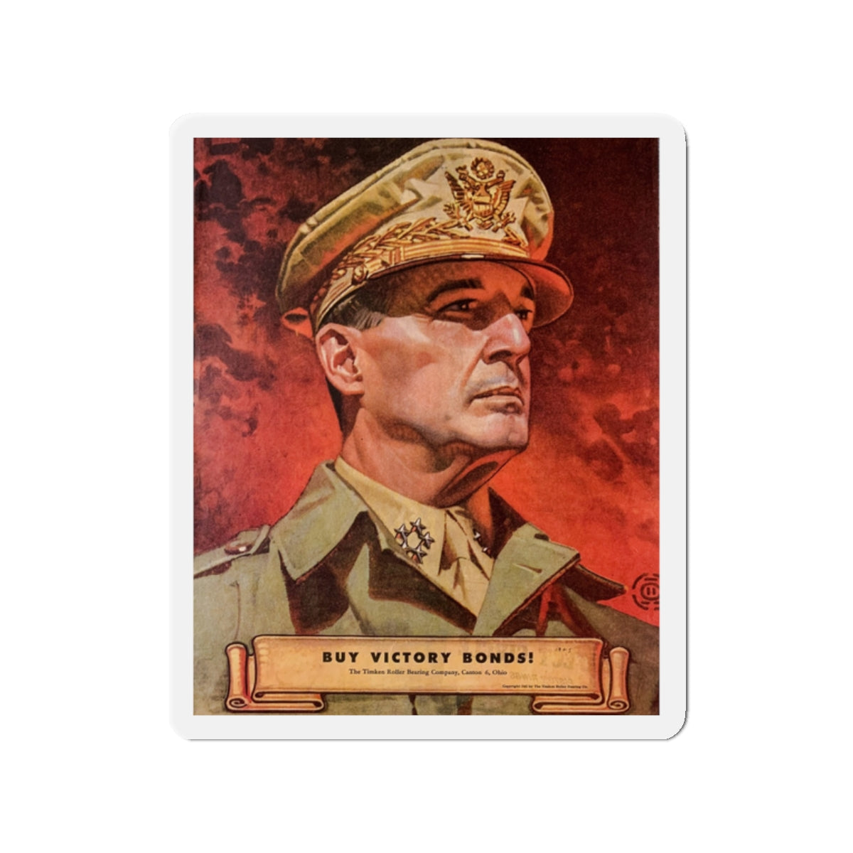 Buy Victory Bonds! Portrait of General MacArthur (1945) (Magazine Illustration) Refrigerator Magnet-2" x 2"-The Sticker Space