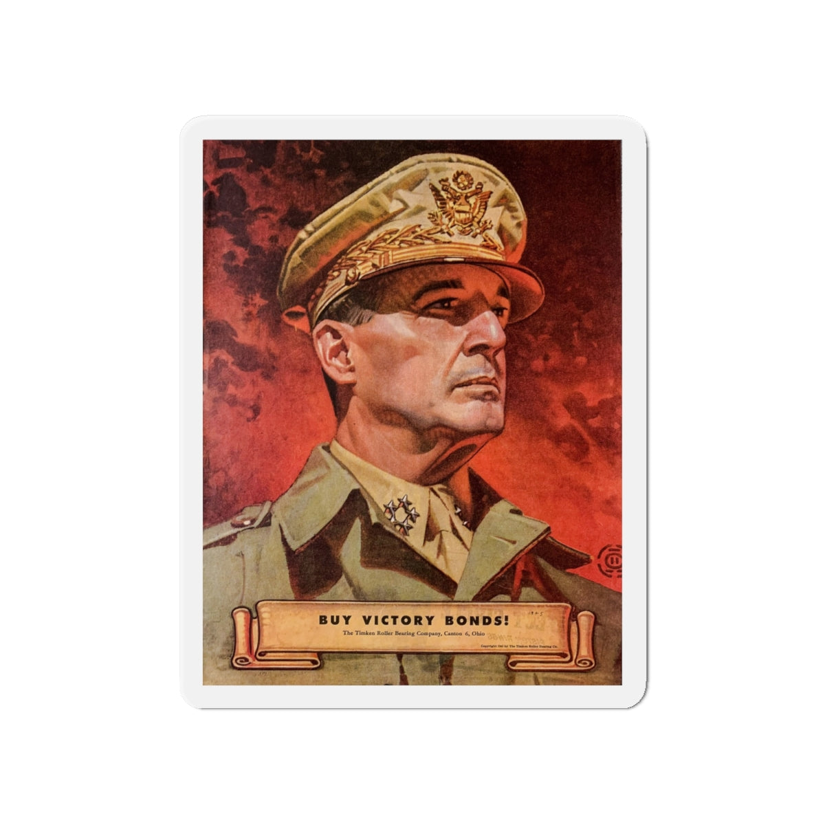 Buy Victory Bonds! Portrait of General MacArthur (1945) (Magazine Illustration) Refrigerator Magnet-4" x 4"-The Sticker Space