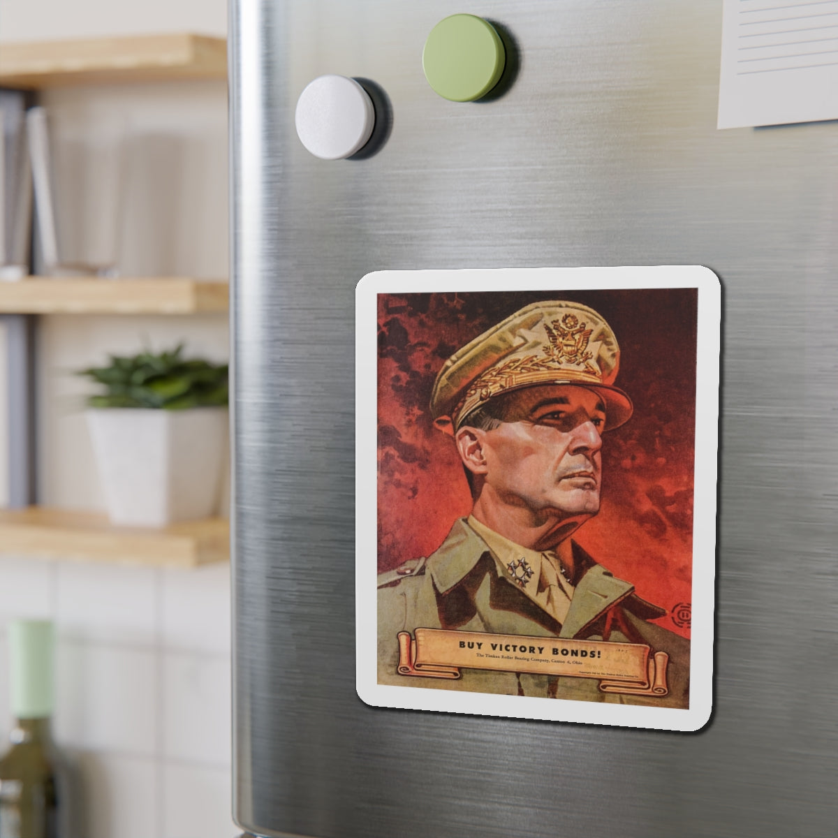 Buy Victory Bonds! Portrait of General MacArthur (1945) (Magazine Illustration) Refrigerator Magnet-The Sticker Space