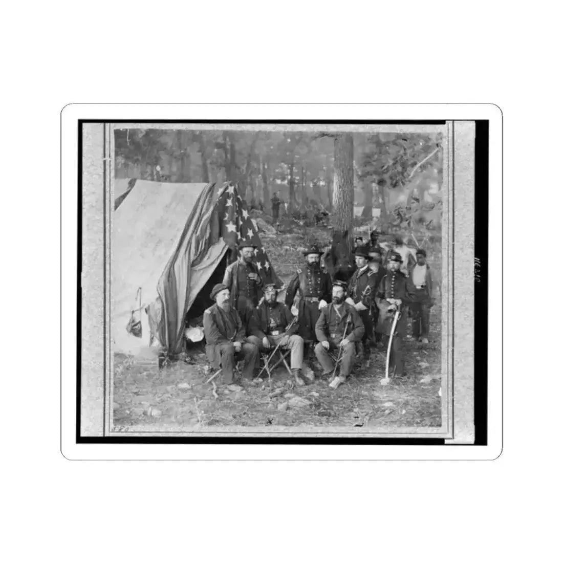 Bv't. Maj. Gen. John C. Caldwell and Staff Posed in Front of Tent (U.S. Civil War) STICKER Vinyl Kiss-Cut Decal 2 Inch White - The Sticker Space