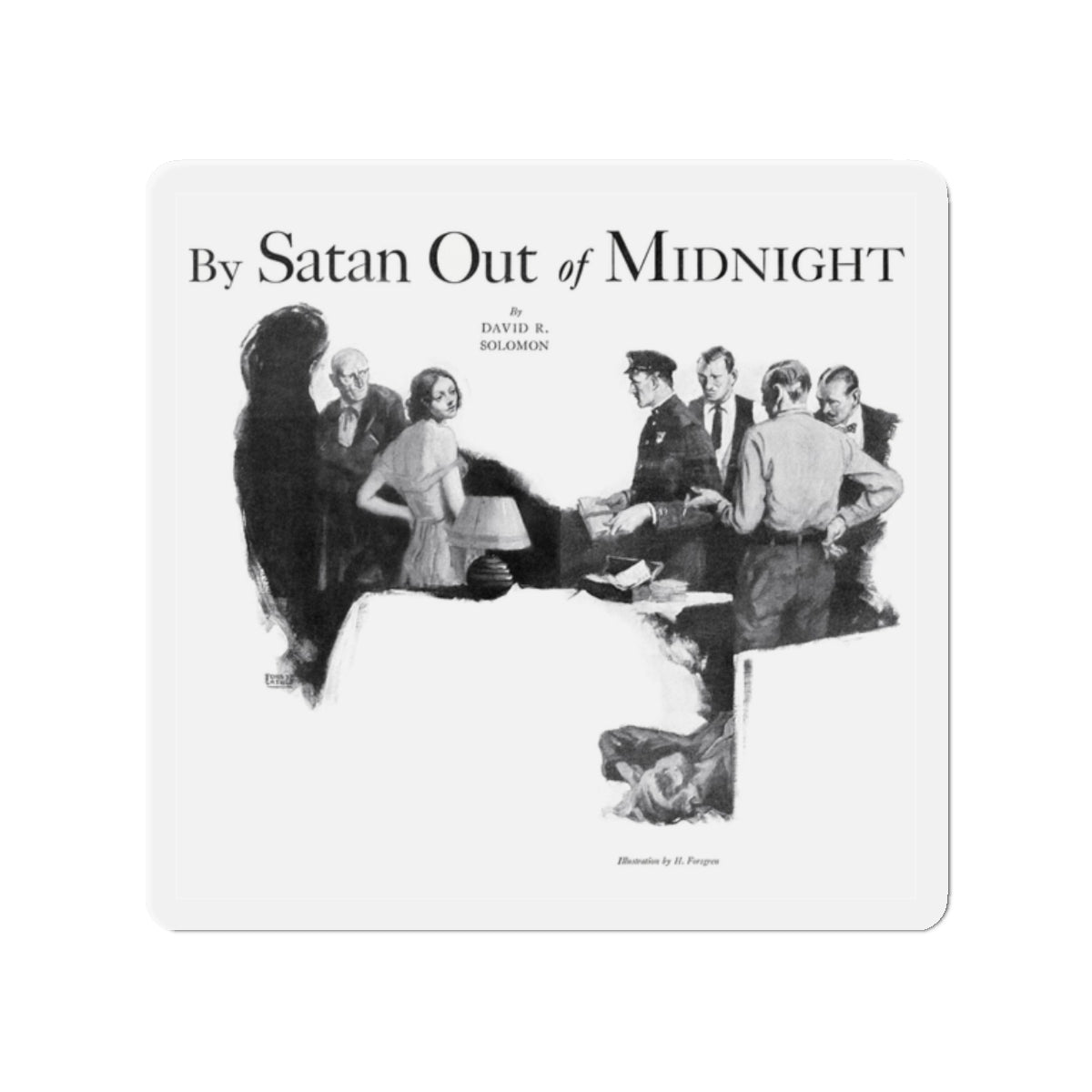 By Satan Out of Midnight, Real Detective, November 1932 (Magazine Illustration) Refrigerator Magnet-2" x 2"-The Sticker Space