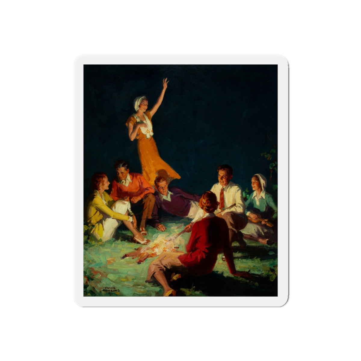 By the Bonfire, The Country Gentleman Magazine cover, September 1931 (Magazine Illustration) Refrigerator Magnet-6 × 6"-The Sticker Space