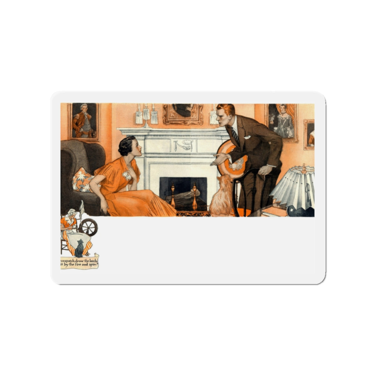 By the Fire, 1934 (Magazine Illustration) Refrigerator Magnet-2" x 2"-The Sticker Space