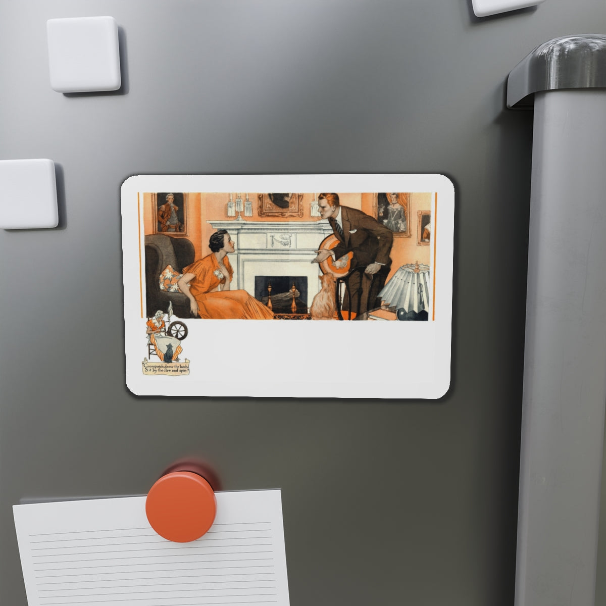 By the Fire, 1934 (Magazine Illustration) Refrigerator Magnet-The Sticker Space