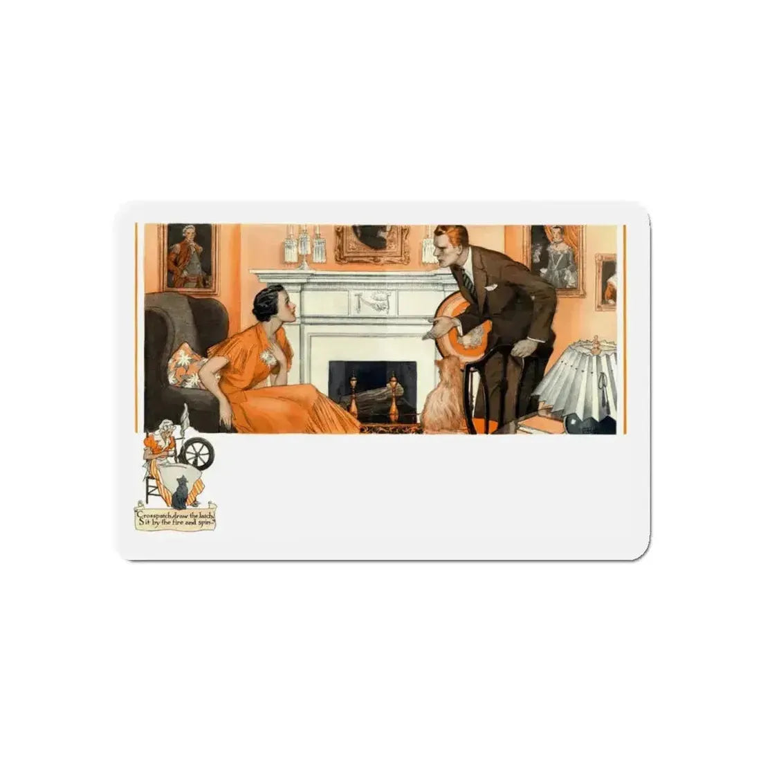 By the Fire, 1934 (Magazine Illustration) Refrigerator Magnet - The Sticker Space