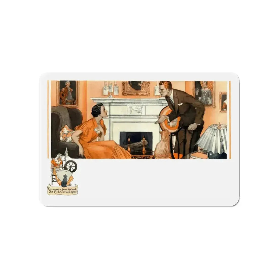 By the Fire, 1934 (Magazine Illustration) Refrigerator Magnet - The Sticker Space