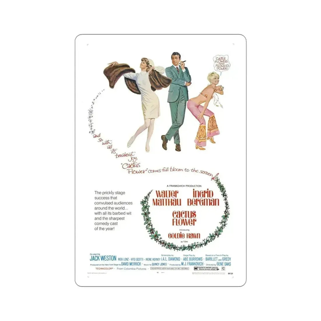 Cactus Flower 1969 Movie Poster STICKER Vinyl Die-Cut Decal - The Sticker Space