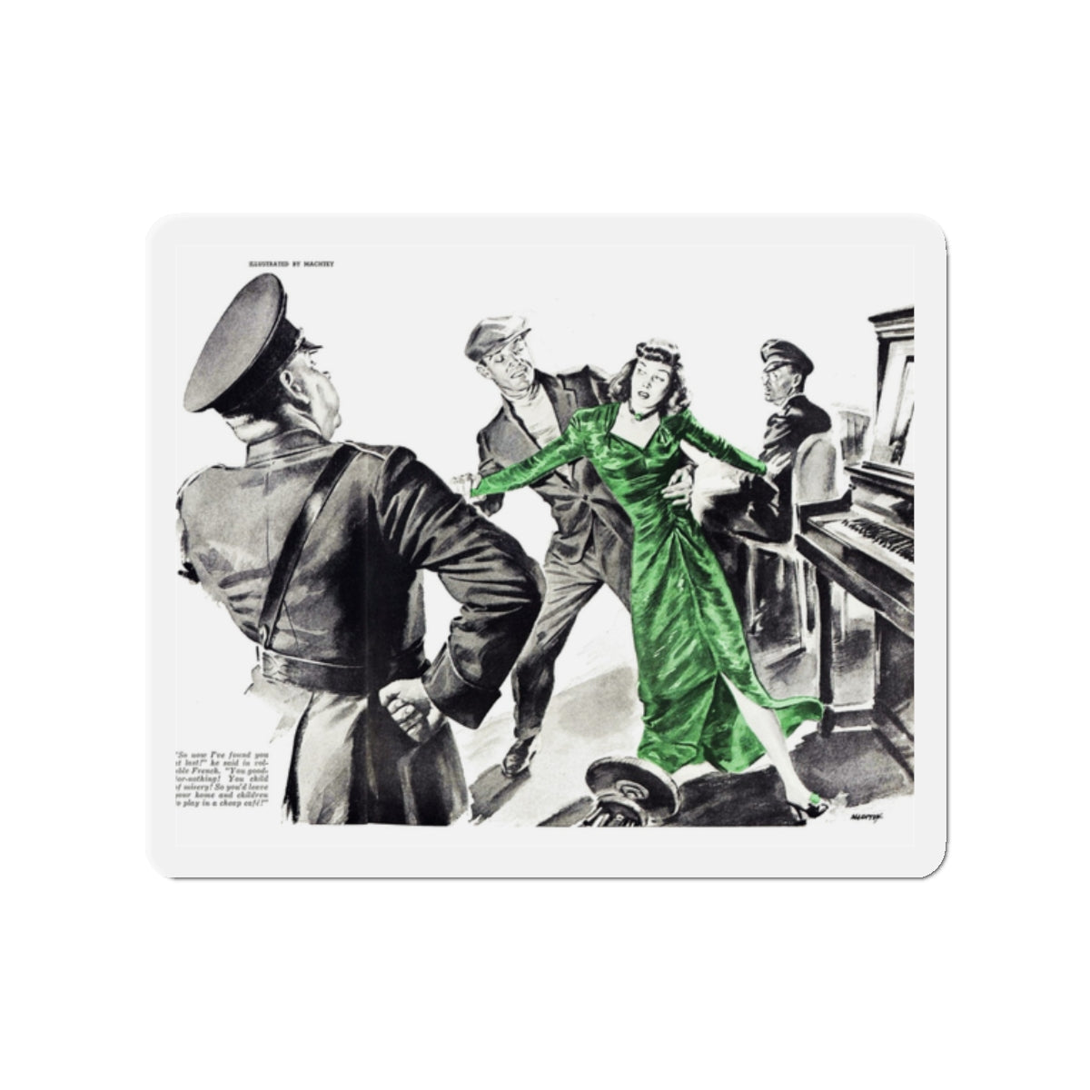 Cafe Encounter (2), Chatelaine, April 1944 (Magazine Illustration) Refrigerator Magnet-2" x 2"-The Sticker Space