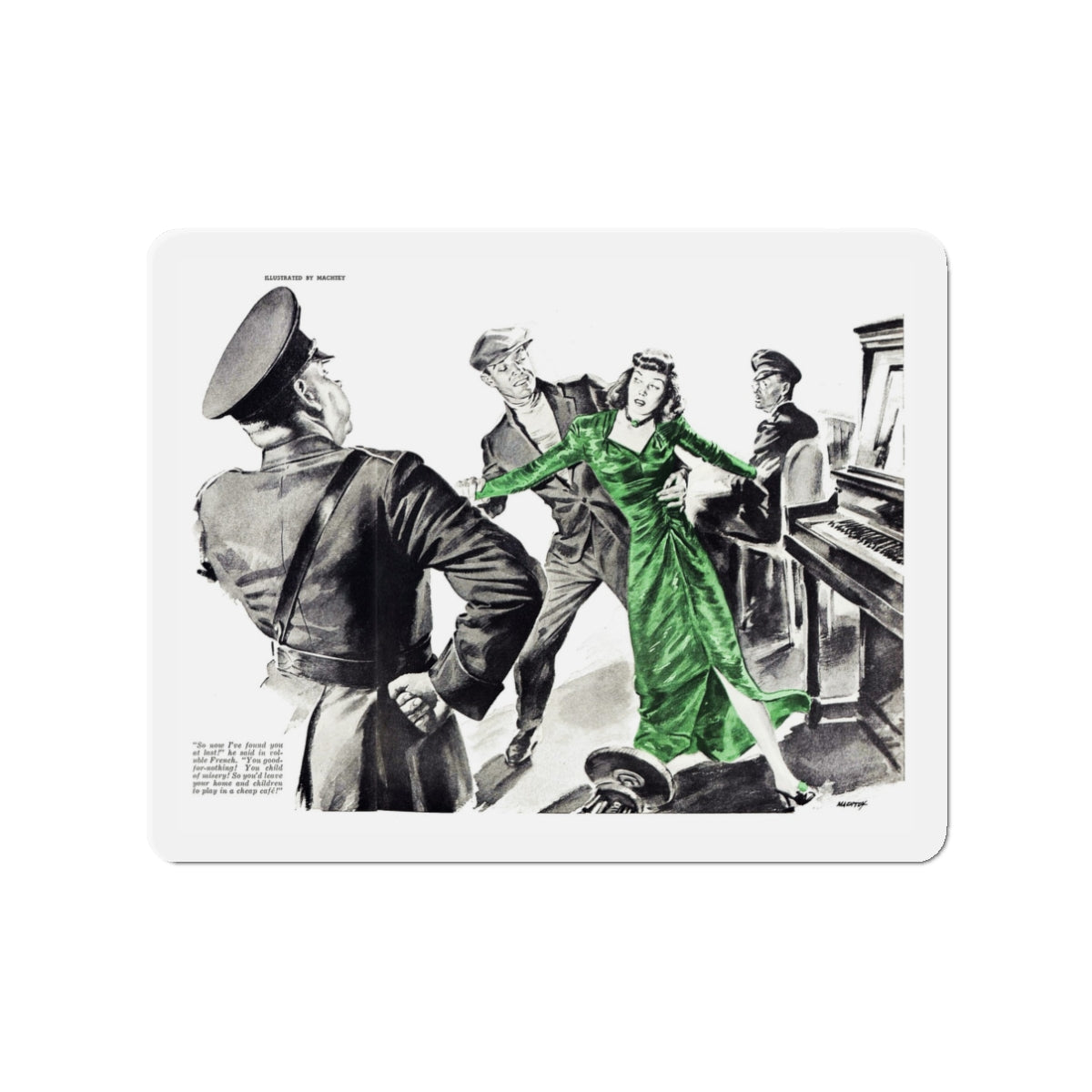 Cafe Encounter (2), Chatelaine, April 1944 (Magazine Illustration) Refrigerator Magnet-3" x 3"-The Sticker Space