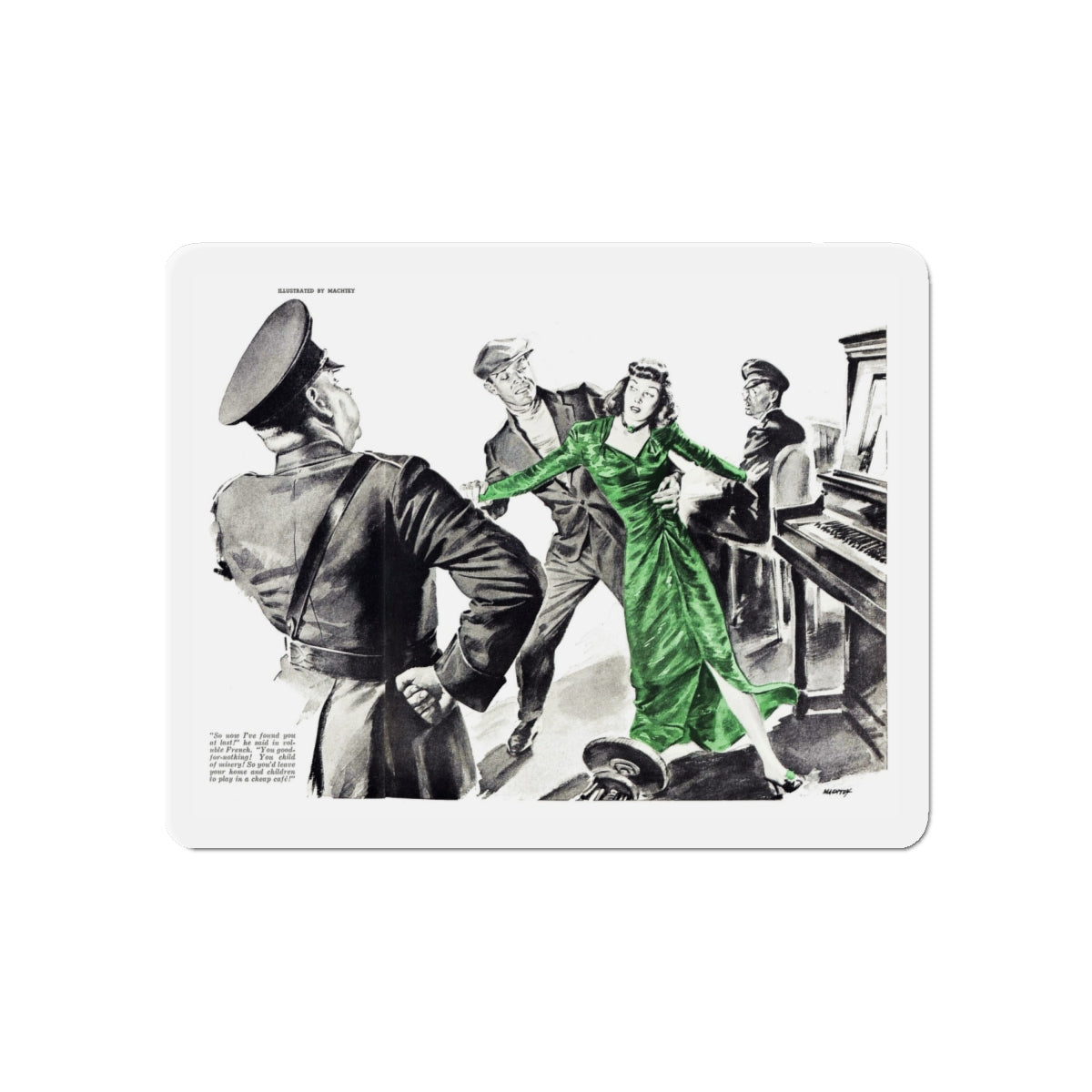 Cafe Encounter (2), Chatelaine, April 1944 (Magazine Illustration) Refrigerator Magnet-6 × 6"-The Sticker Space