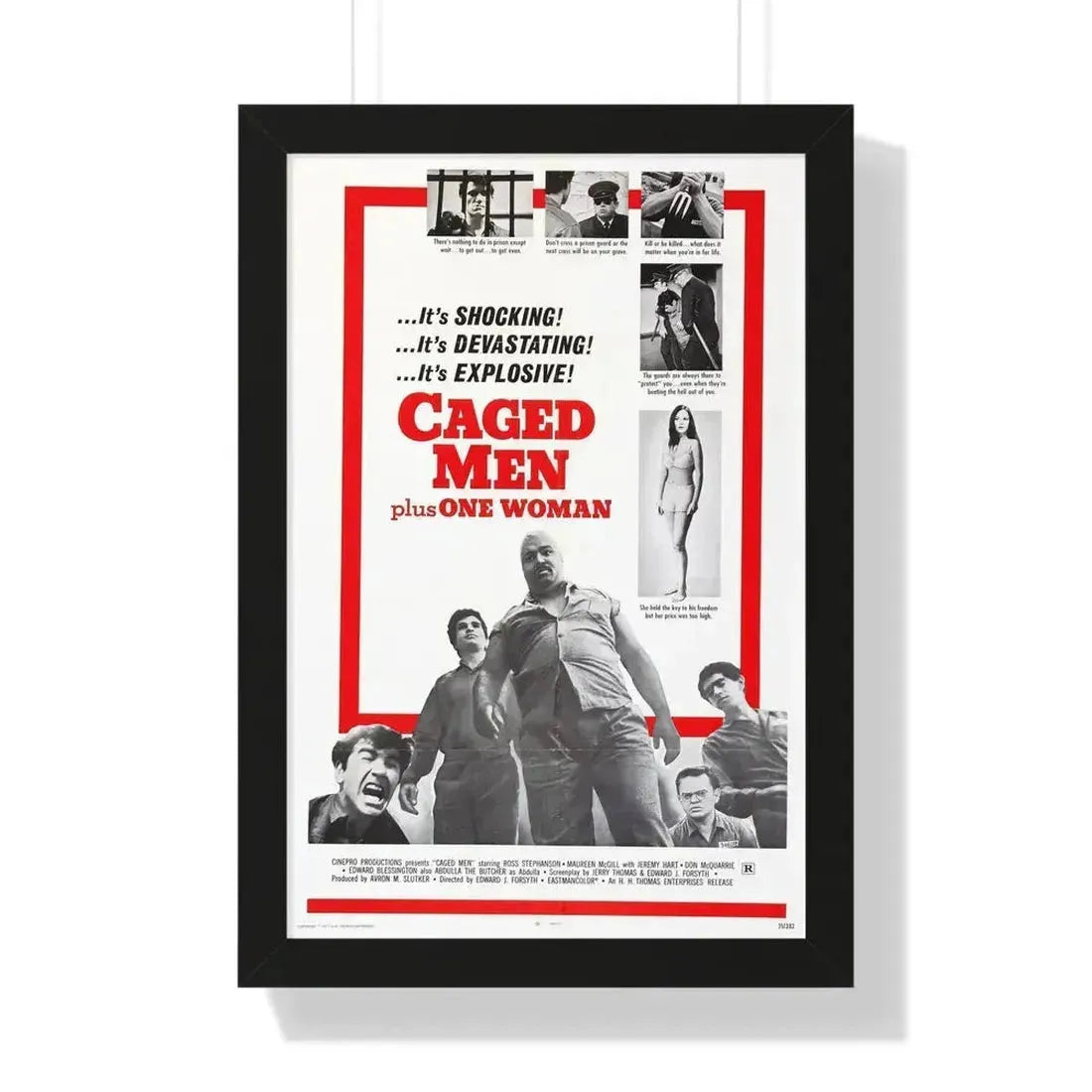 CAGED MEN PLUS ONE WOMAN 1971 - Framed Movie Poster 16″ x 24″ Black - The Sticker Space