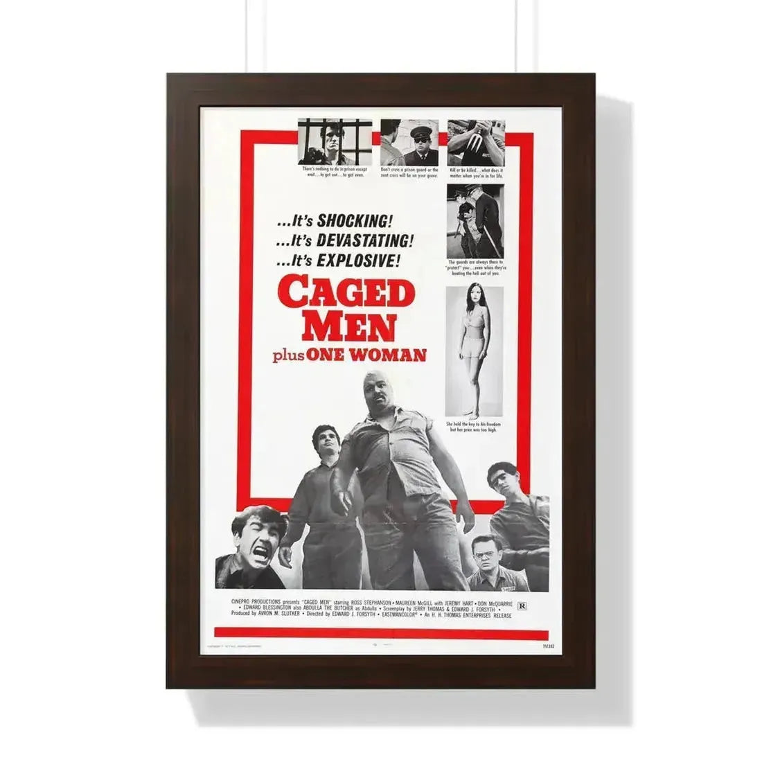 CAGED MEN PLUS ONE WOMAN 1971 - Framed Movie Poster 16″ x 24″ Walnut - The Sticker Space