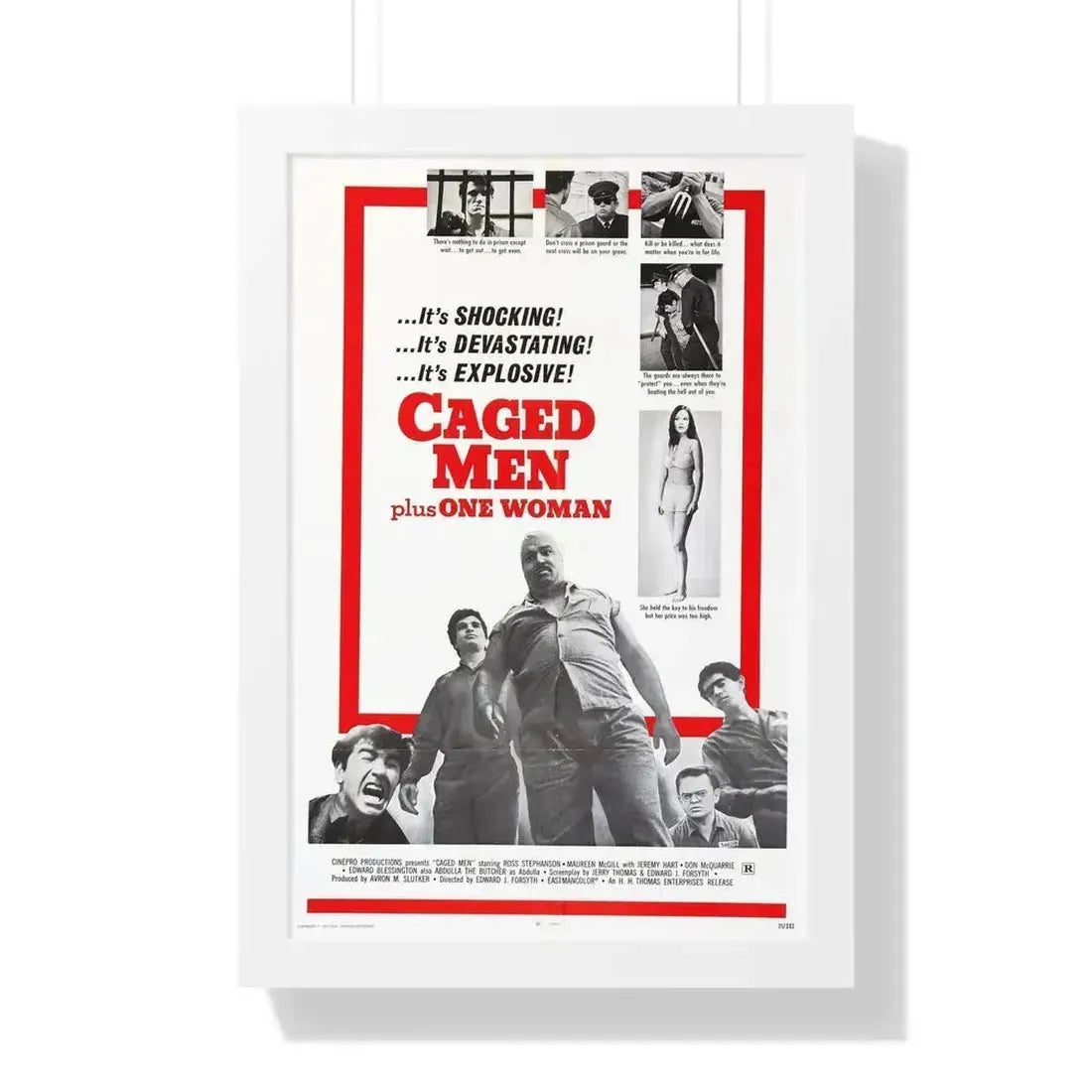 CAGED MEN PLUS ONE WOMAN 1971 - Framed Movie Poster 16″ x 24″ White - The Sticker Space