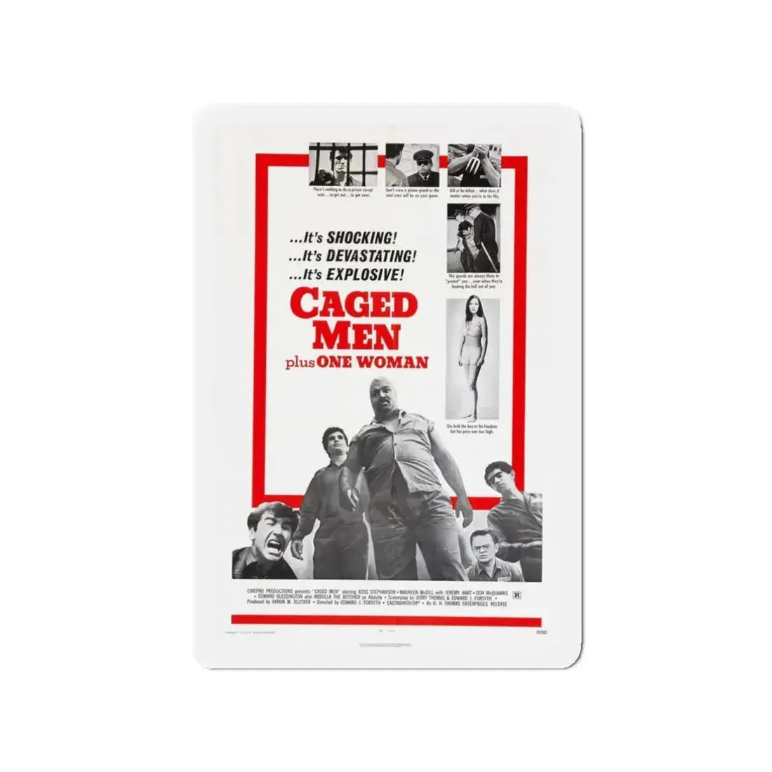 CAGED MEN PLUS ONE WOMAN 1971 Movie Poster - Refrigerator Magnet 3 Inch - The Sticker Space