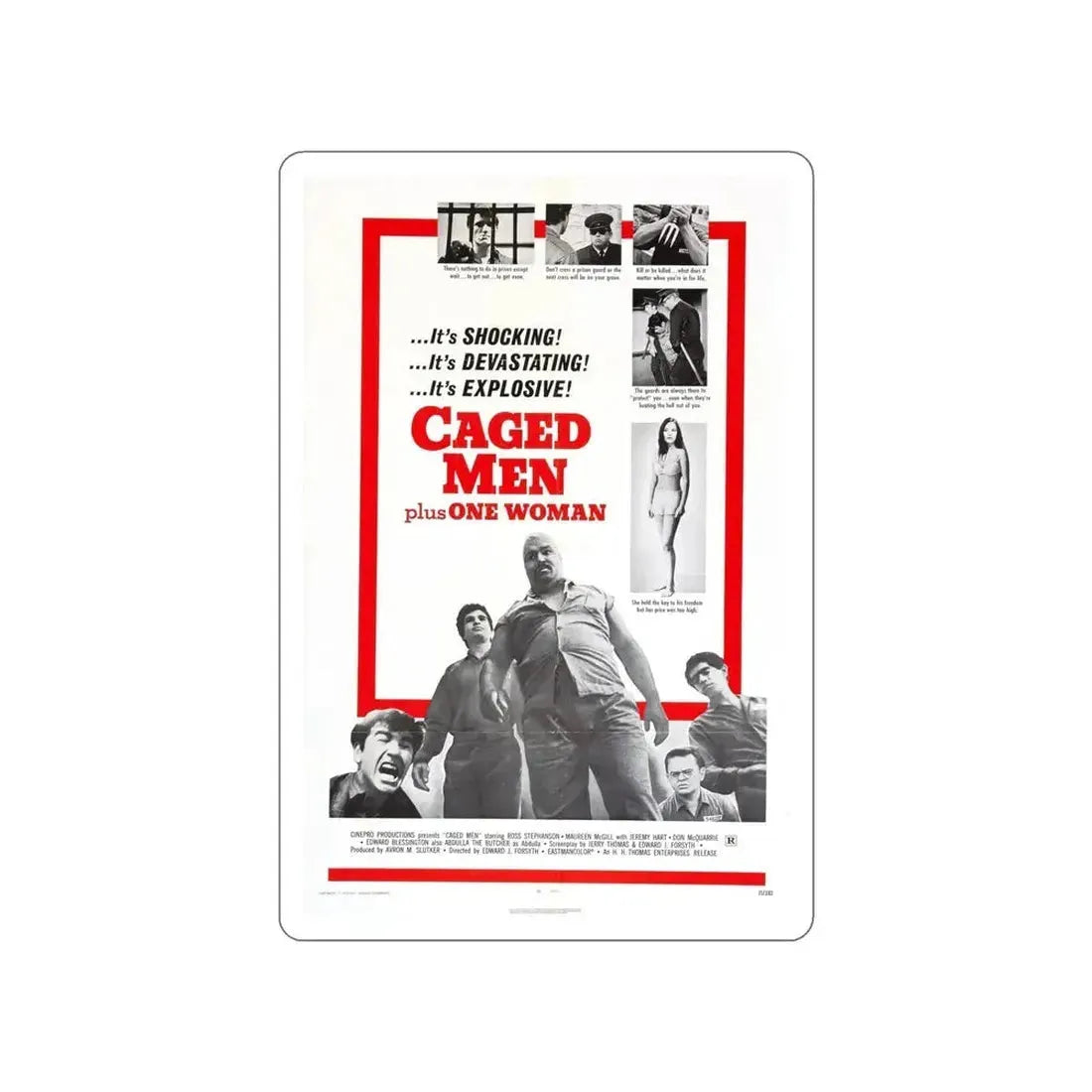CAGED MEN PLUS ONE WOMAN 1971 Movie Poster STICKER Vinyl Die-Cut Decal - The Sticker Space