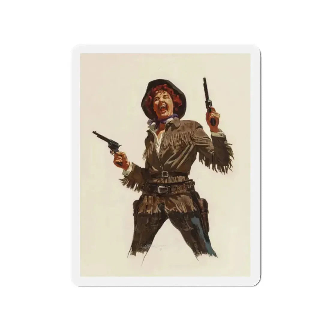 Calamity Jane, Argosy magazine interior illustration, 1958 (Magazine Illustration) Refrigerator Magnet 2 Inch - The Sticker Space
