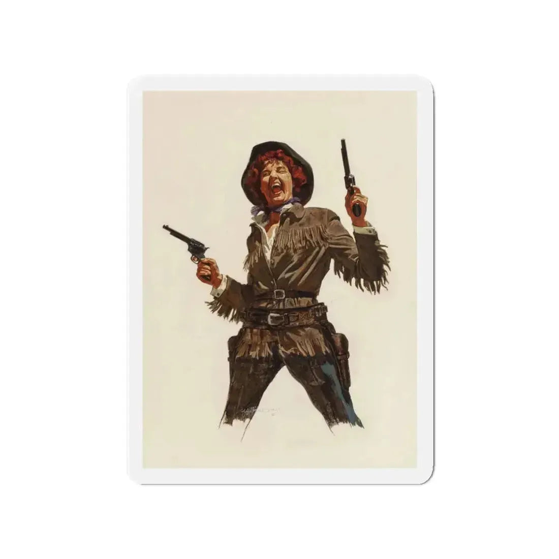 Calamity Jane, Argosy magazine interior illustration, 1958 (Magazine Illustration) Refrigerator Magnet 3 Inch - The Sticker Space