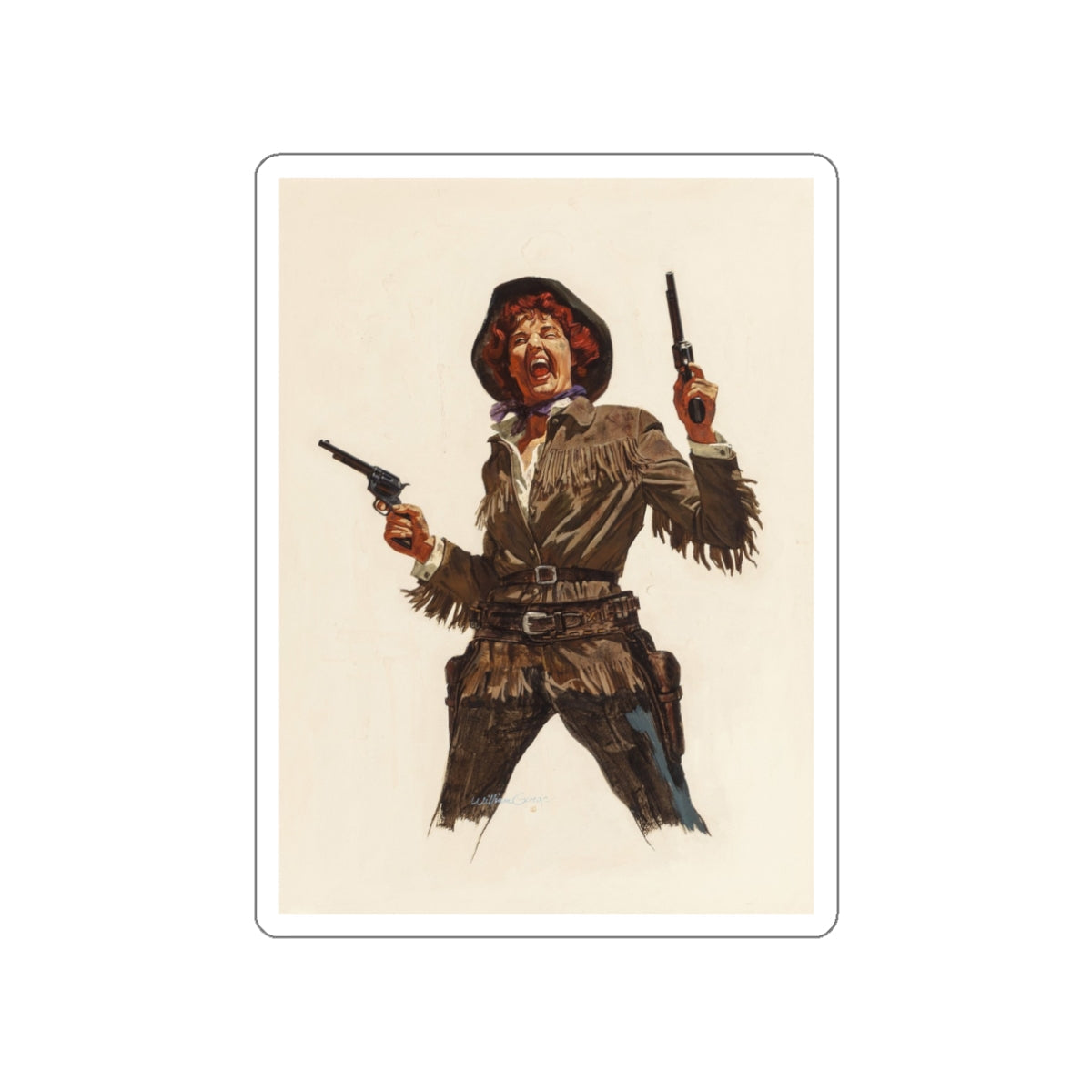 Calamity Jane, Argosy magazine interior illustration, 1958 (Magazine Illustration) STICKER Vinyl Die-Cut Decal-White-The Sticker Space