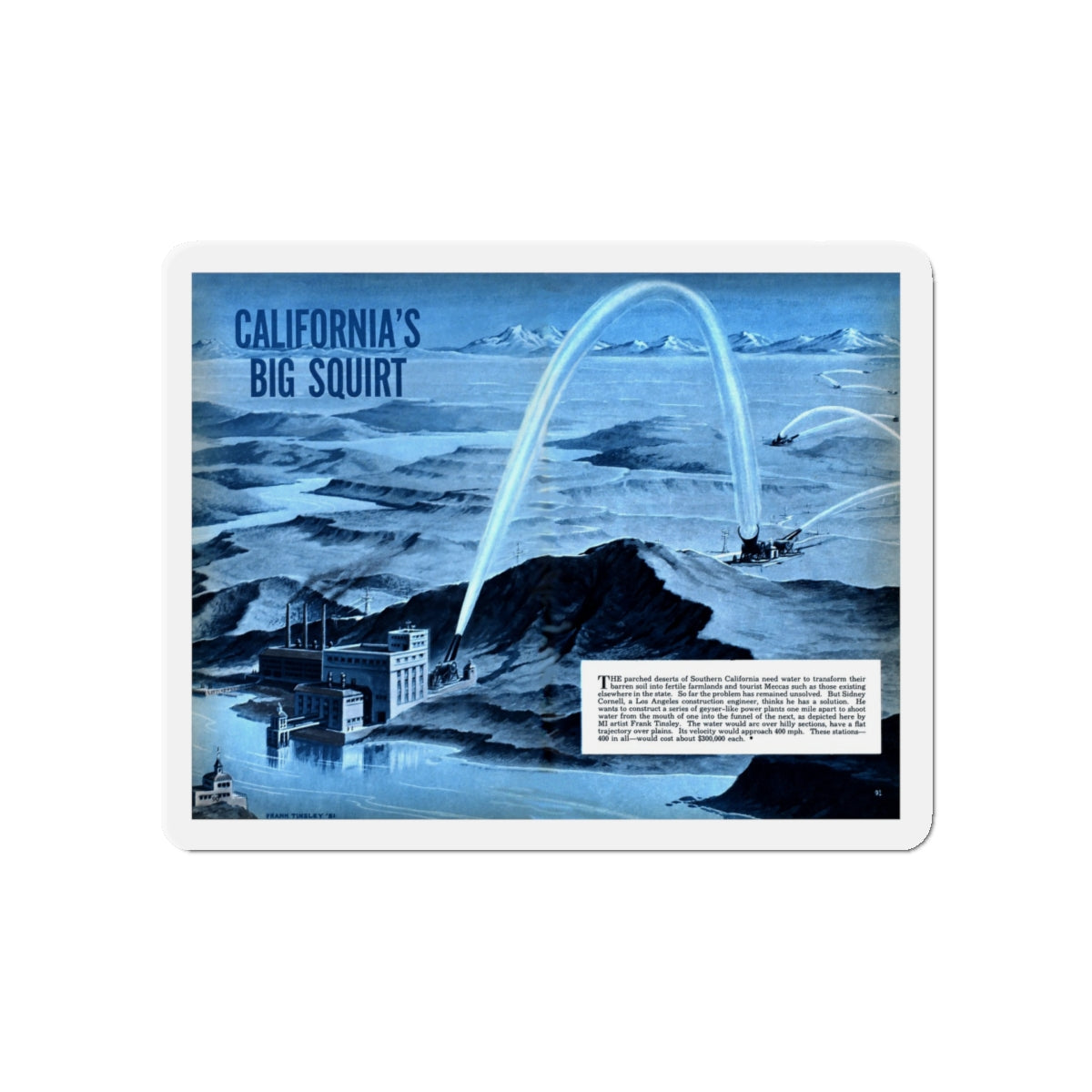 California's Big Squirt, 1951 (Magazine Illustration) Refrigerator Magnet-5" x 5"-The Sticker Space