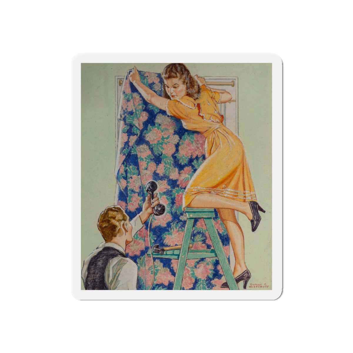 Call for You (Magazine Illustration) Refrigerator Magnet-6 × 6"-The Sticker Space