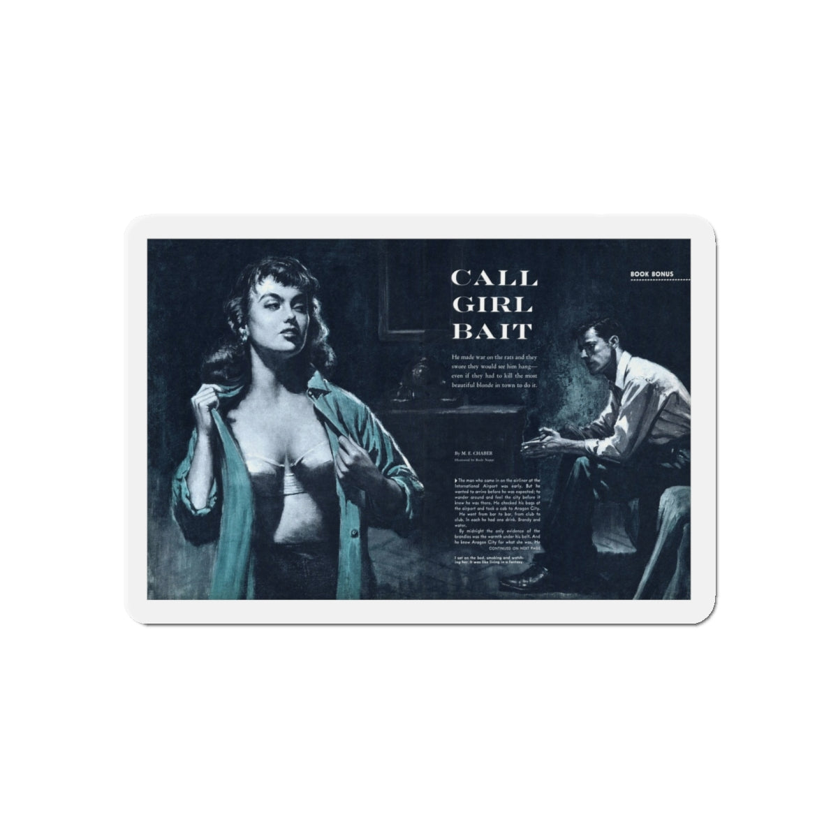 Call Girl Bait, Male magazine, February 1957 (Magazine Illustration) Refrigerator Magnet-5" x 5"-The Sticker Space