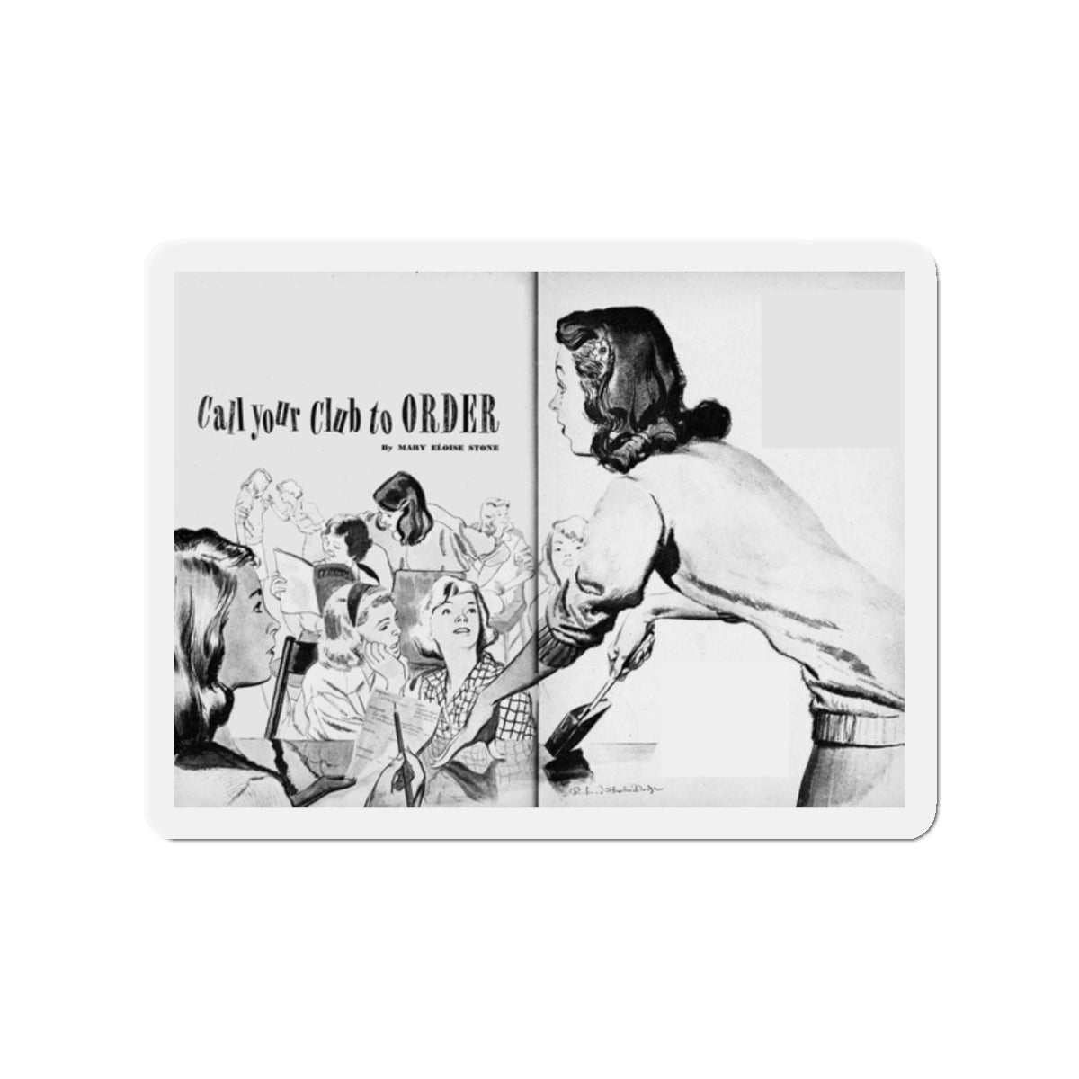 Call your Club to Order, Calling All Girls, October-November 1945 (Magazine Illustration) Refrigerator Magnet-2" x 2"-The Sticker Space